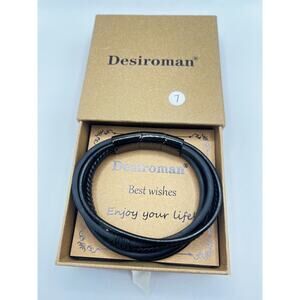 Black Leather Bracelet Artisan Handcrafted Double Strand